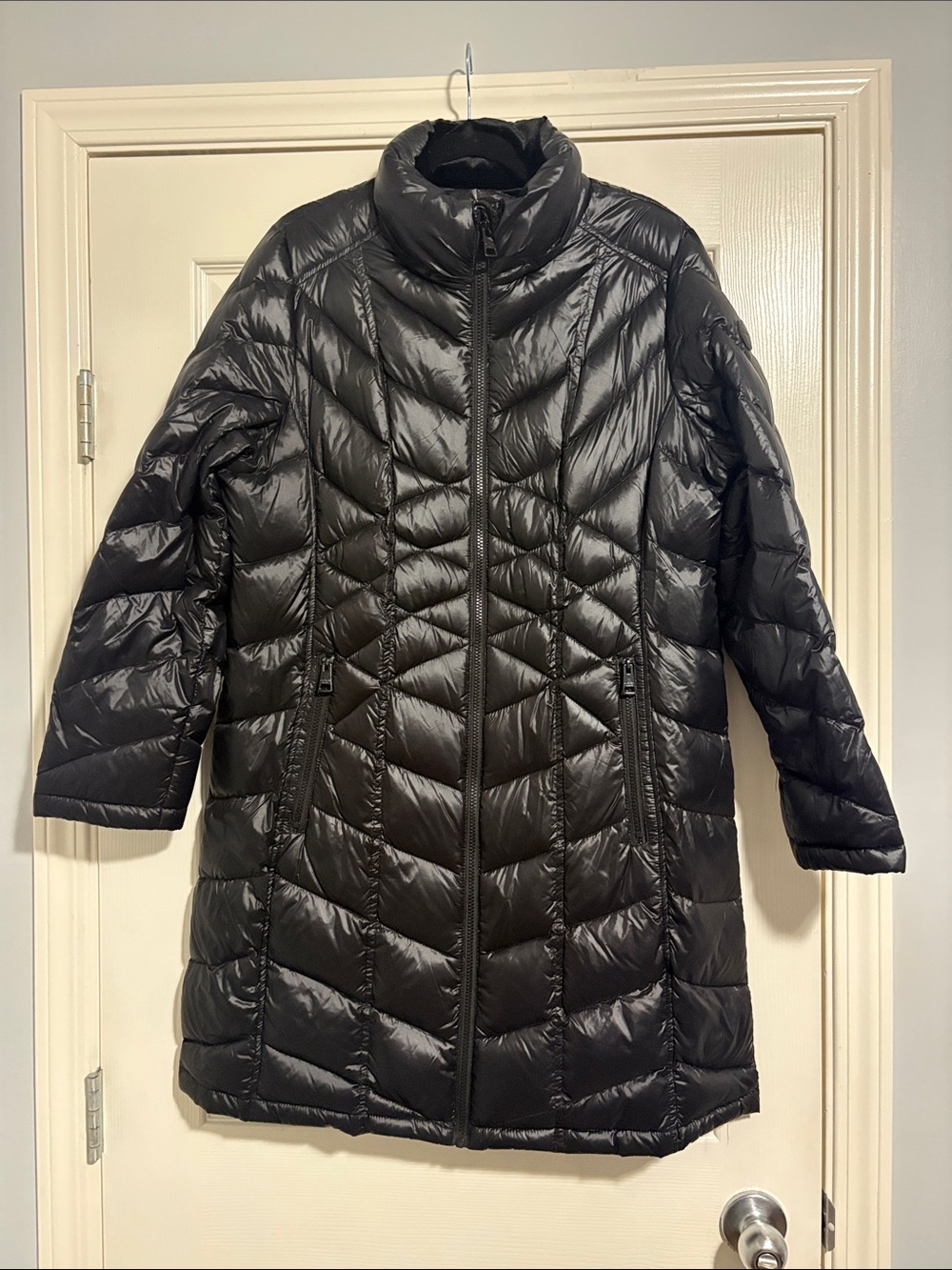 Andrew Marc Shiny Black Long Quilted Puffer Coat